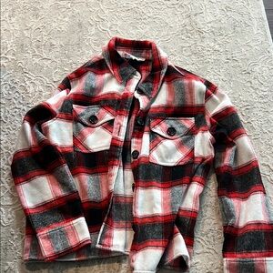 Red and Black Shacket with Plaid Pattern